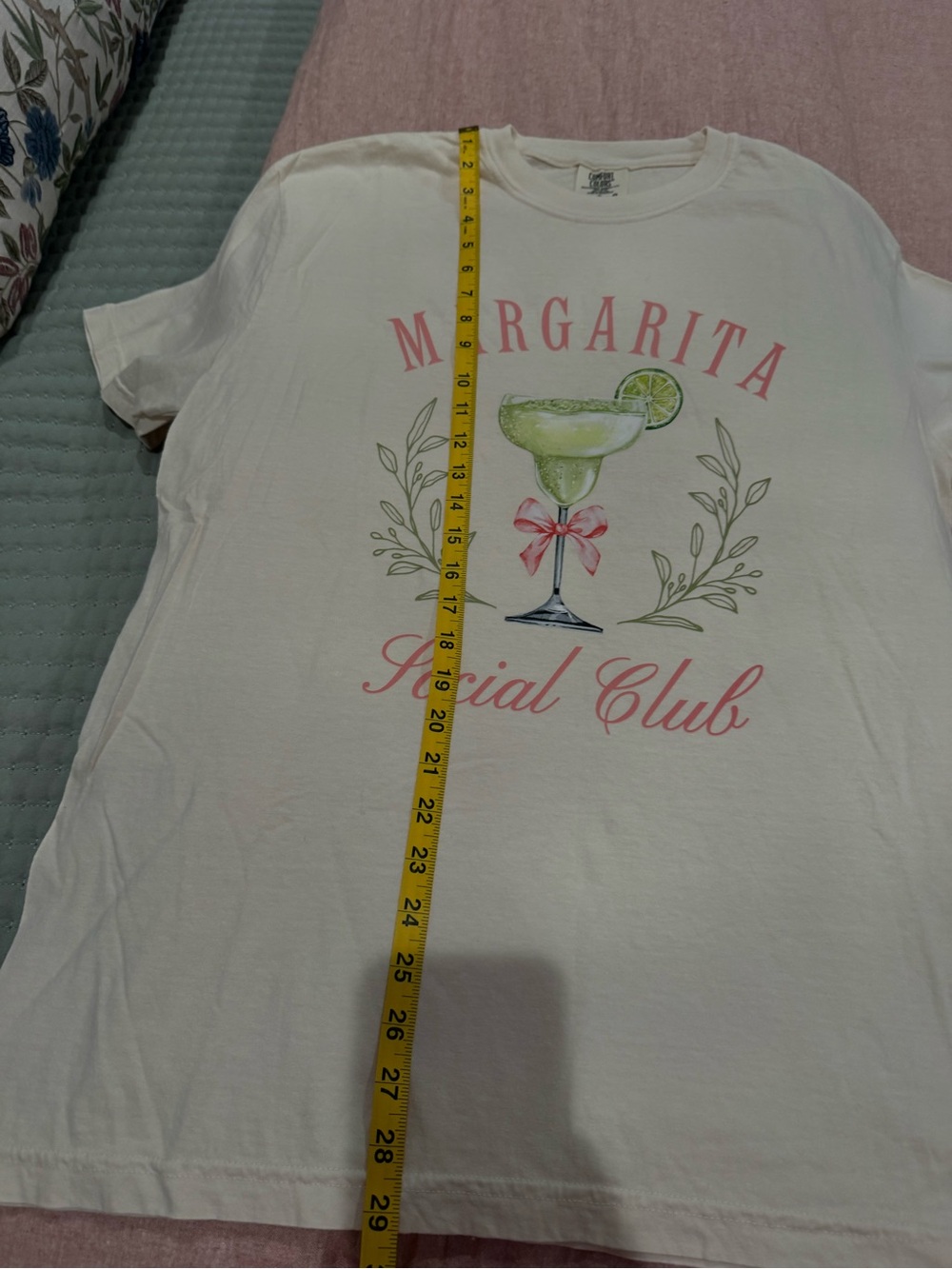 Comfort Colors Cream Margarita Social Club Graphic Tee with Pink and Green - Picture 4 of 8